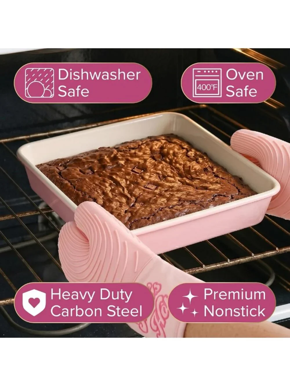 Nonstick Heart Pattern Bakeware Set - 5-Piece Heavy Duty Carbon Steel Pans, Pink